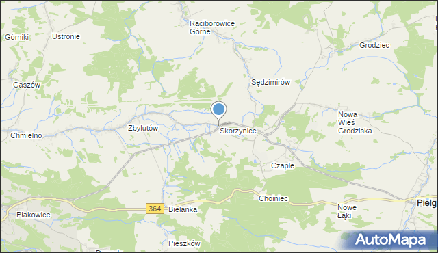 mapa Skorzynice, Skorzynice na mapie Targeo